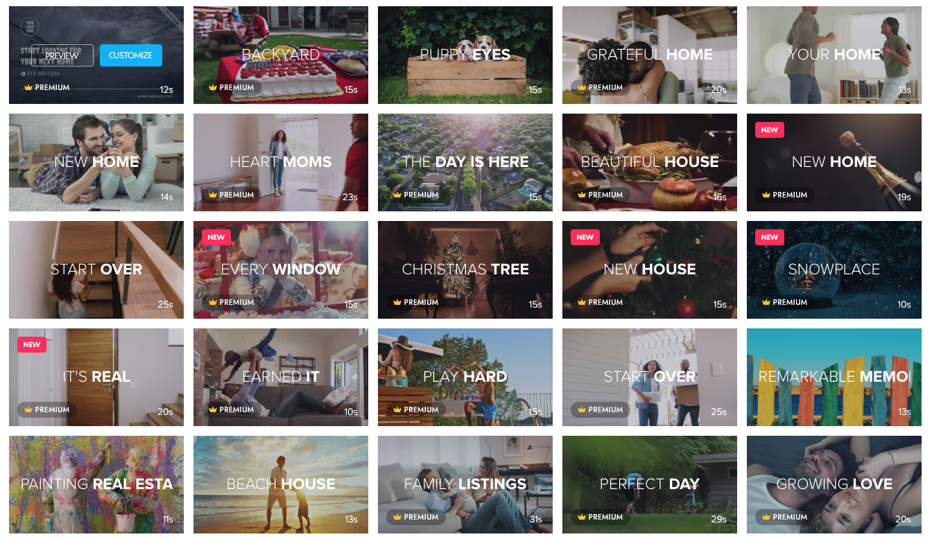 Real Estate video templates page
